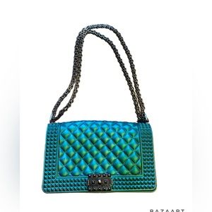 Jelly purse with gunmetal/tungsten chain